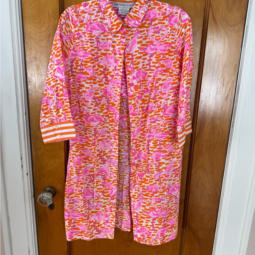 Gretchen Scott Designs Vibrant Pink and Orange Flamingo Dress